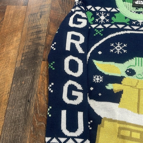 Geeknet Baby Yoda Manalorian Grogu Navy/Green Ugly Christmas Sweater - Picture 5 of 7